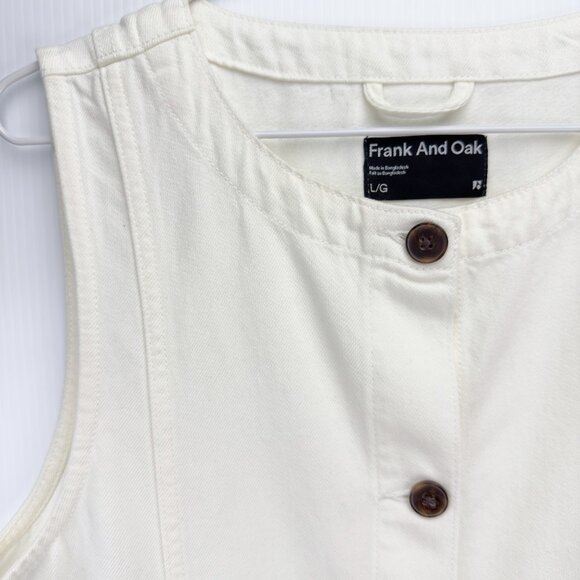 FRANK & OAK Work Button Down Minimalist Vest Relaxed Twill Utility Ivory White L - Picture 9 of 9